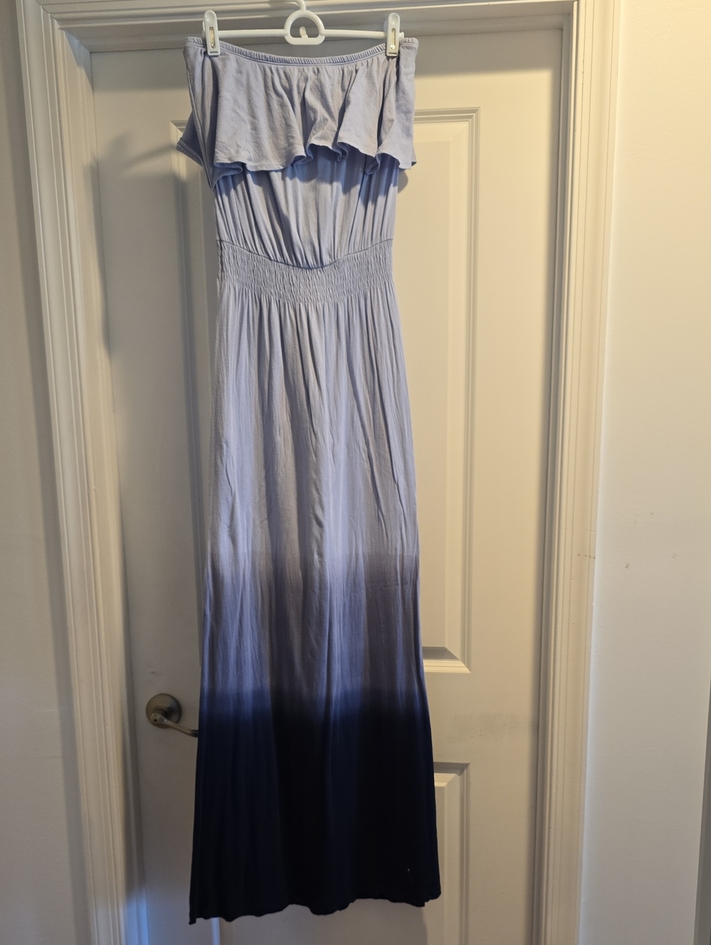 Threads 4 Thoughts Off-Shoulder Ombre Maxi Dress in Light Blue to Navy